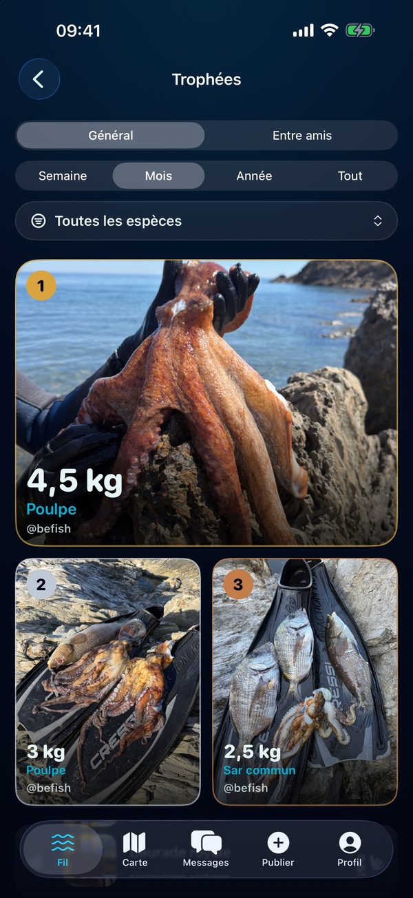 Capture d'écran BeFish : Trophées